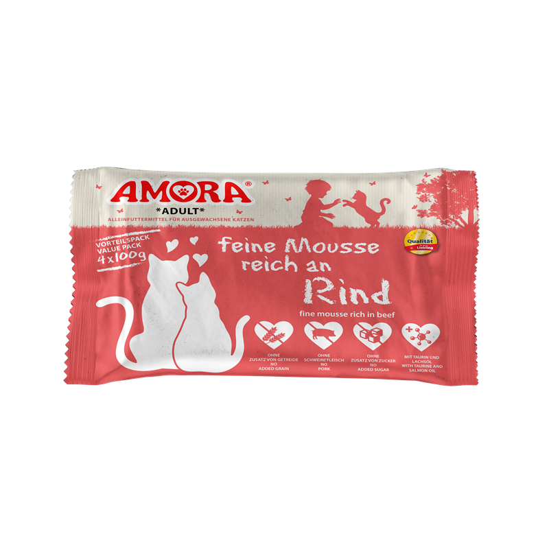 Amora Cat PB feine Mousse reich an Rind 4x100g