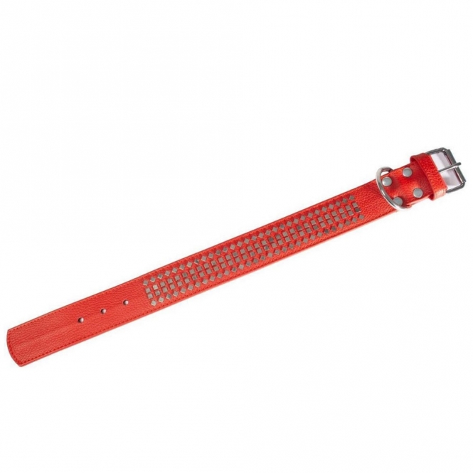 Karlie Vintage Halsband mit 4eck-Nieten 50mm - Rot - 50mm