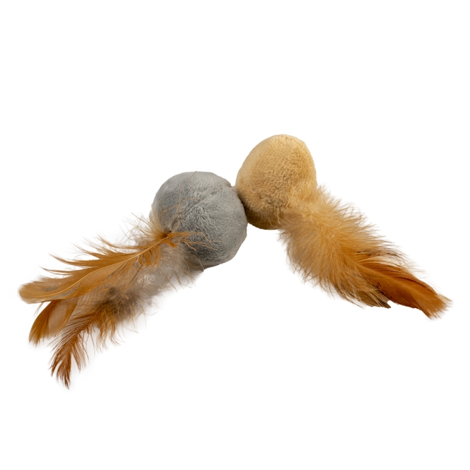 Duvoplus Cat Toy Cushy Bälle mit Federn braun/grau - 2 Stück