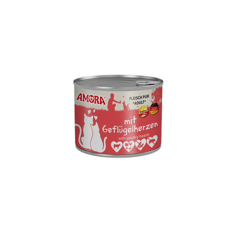 Amora Cat Dose Fleisch Pur mit Geflügelherzen