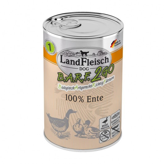 6 x LandFleisch B.A.R.F.2GO 100% von der Ente 400g