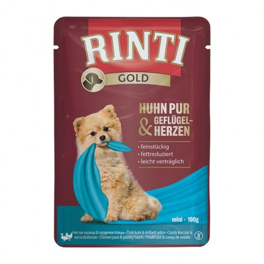 10 x Rinti PB Gold Huhn Pur & Geflügelherzen 100g