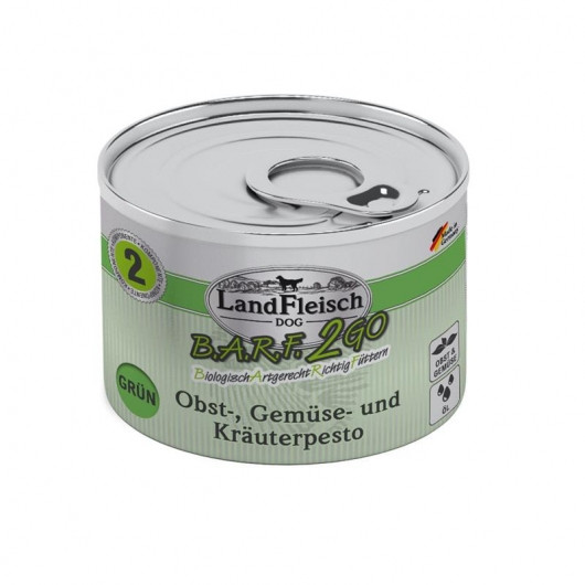 6 x LandFleisch B.A.R.F.2GO Obst-, Gemüse und Kräuterpesto Grün 200g